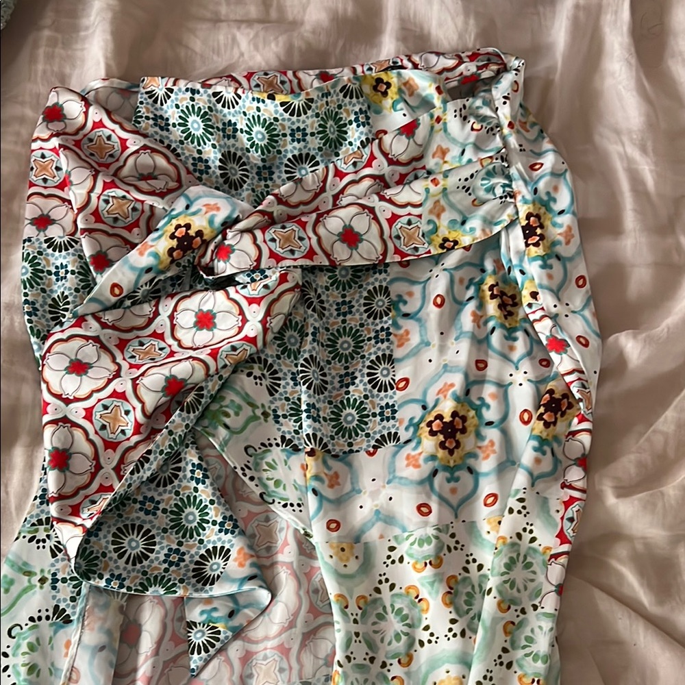 Zara Multicolor Patterned High Low Skirt